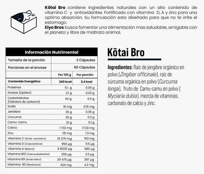 Kotai Suplemento jengibre, Curcuma, Camu - Camu, Vitamina C, A,D y Zinc Vegano Súper Antioxidante, Sistema Inmunitario y Desinflamatorio natural. - Family Cbd Mexico